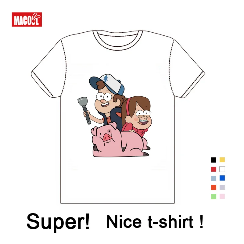 

Boys and Girls Gravity Falls Cartoon Mabel Dipper Pine Print T Shirt Kids Funny Clothes Enfant Summer Short Cotton White T-shirt