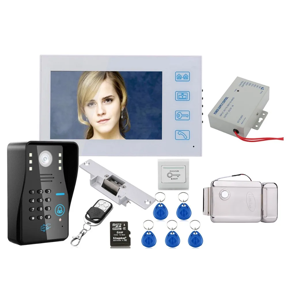 

Home Security 7"HD Recording RFID Password Video Door Phone Intercom Doorbell System kit With 8G TF Card +Electronic locks Set