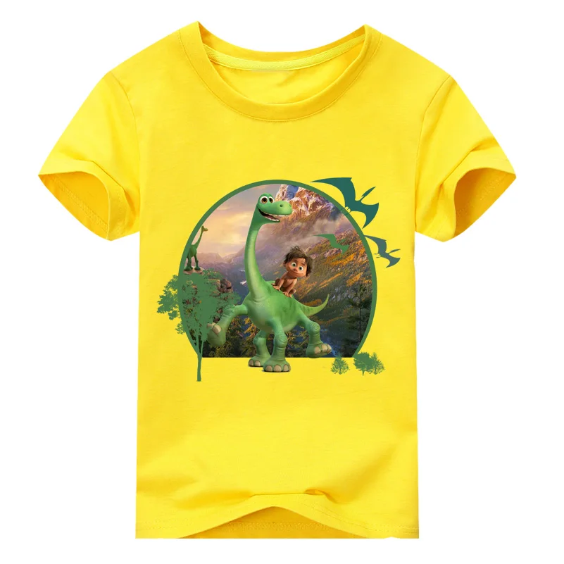 Футболка с 3D принтом динозавра для мальчиков Детская летняя одежда с принтом из мультфильмов хлопковая Футболка для девочек детские футболки 10 цветов ACY005 - Цвет: Type1 Yellow