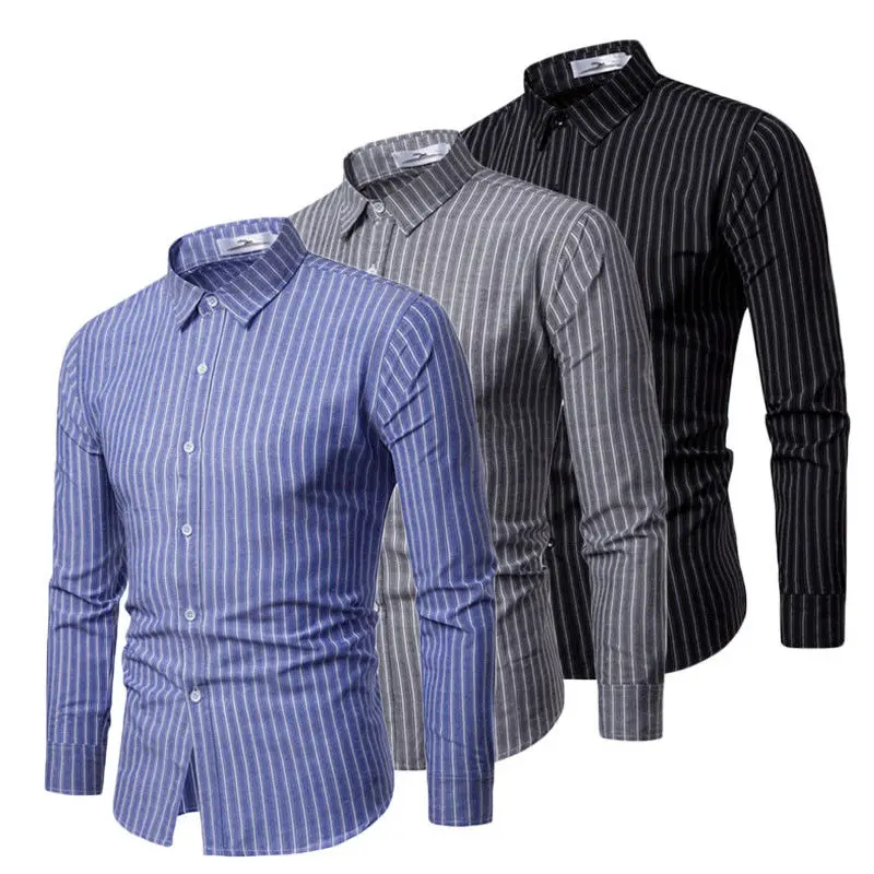 Новые роскошные модные Для мужчин Slim Fit рубашка с длинными рукавами стильные полосатые Повседневные платья рубашки топы