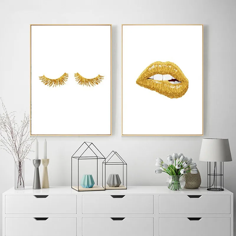 JUBEER-Gold-Lip-Art-Fashion-Poster-Prints-Sexy-Lips-Wall-Art-Canvas-Painting-Lashes-Print-Wall