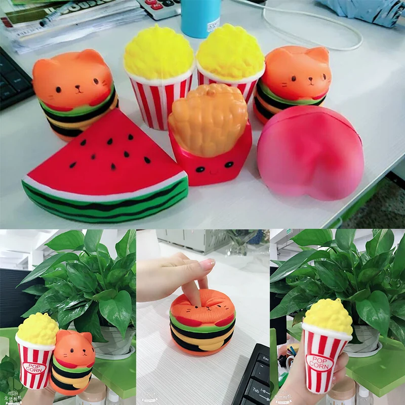 Игрушки Jumbo Squishies для детей, медленно поднимающаяся антистрессовая игрушка, кот, гамбургер, фри, сквишиес, игрушка для снятия стресса, забавная игрушка