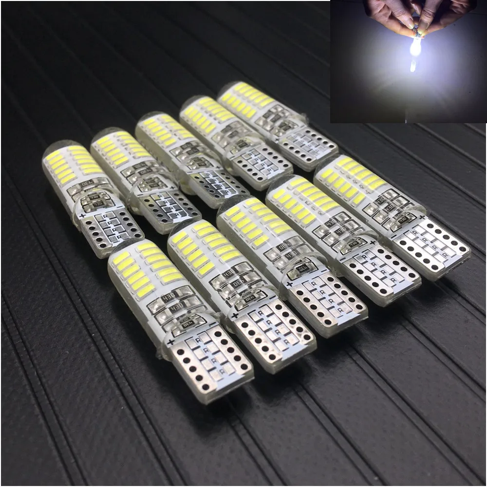 

10Pcs T10 w5w 24smd Car led Bulbs Canbus Auto Interior Light Silica Lamp Waterproof Turn Signal Plate 5w5 24 SMD 194 501 12V