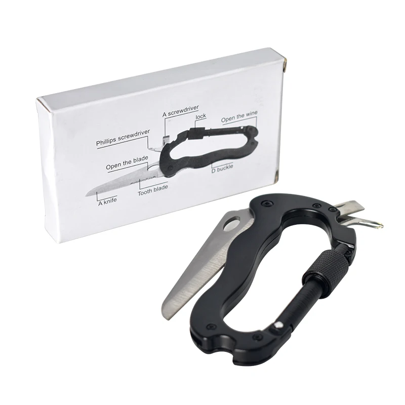 

FGHGF Hot Sale Self Defense Outdoor Multi-function EDC Tools 5 In 1 Carabiner Security Knife Hook Gear Multi Tool Buckle Rock