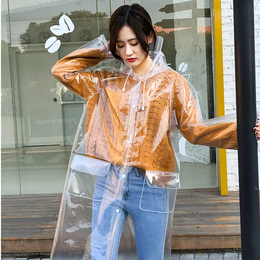 

Eva Transparent Raincoat Poncho For Hiking Waterproof Rain Gear Camping Capa De Chuva Transparente Rain Coats Ladies 40YY0076