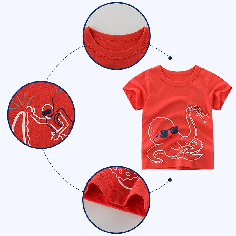 

Summer Kids Octopus Print T-shirts Boys Short Sleeve Cotton Tops Casual Tees
