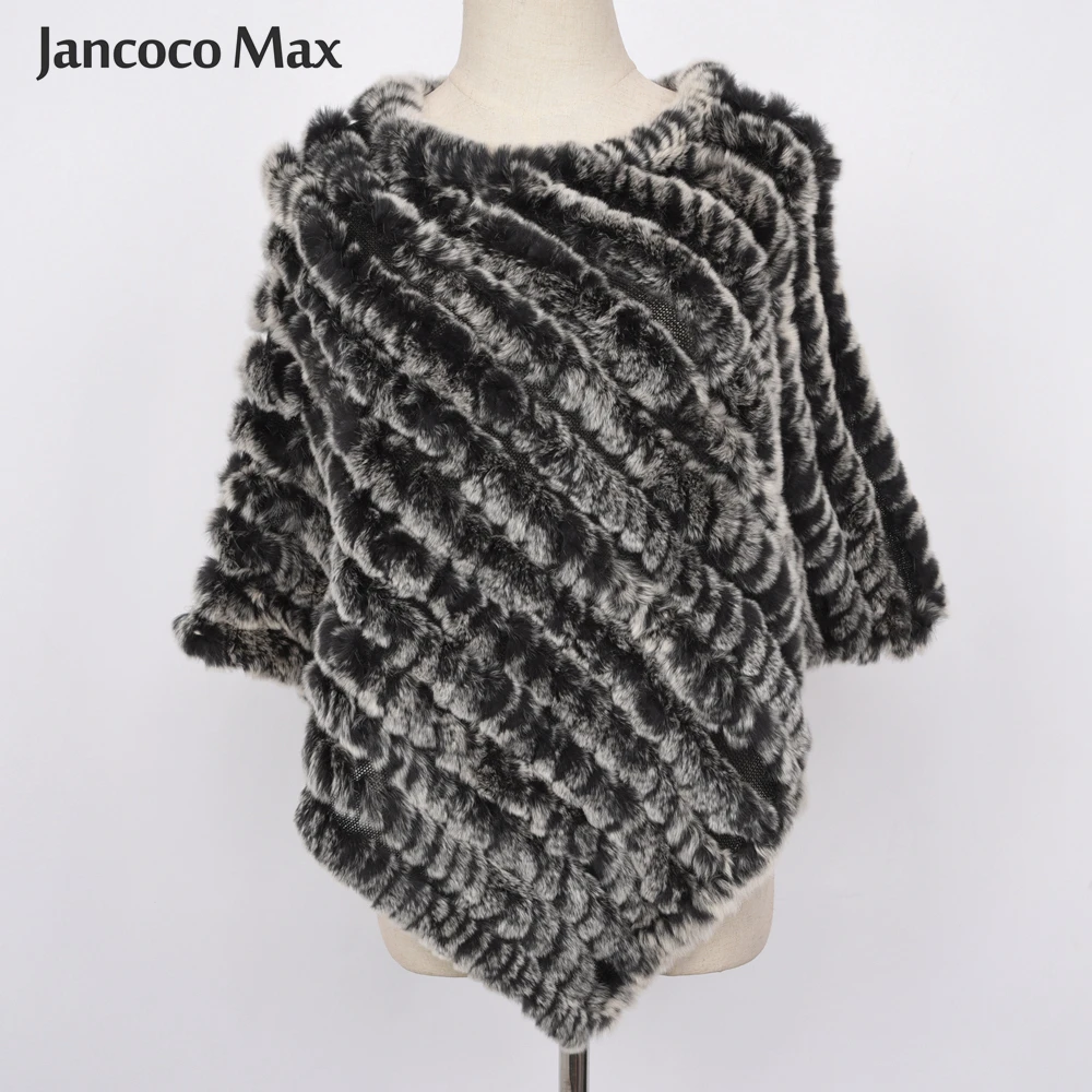 Женское пончо с натуральным кроличьим мехом Jancoco Max Модная вязаная шаль накидка