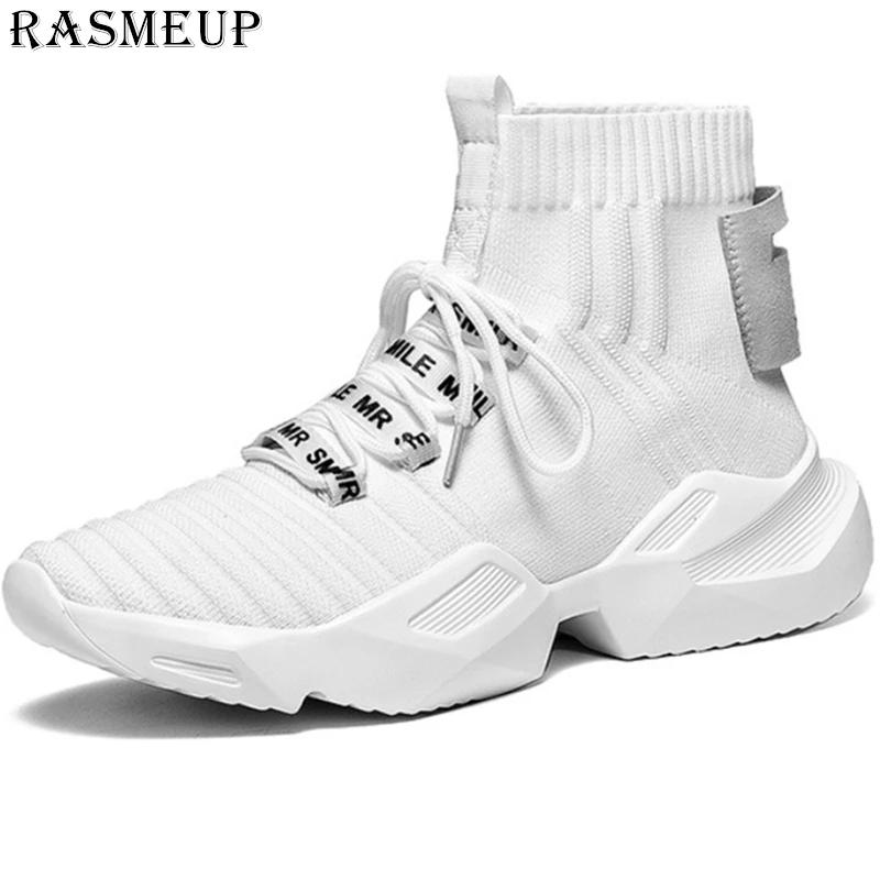 Comprar RASMEUP de talla grande 36 44 mujeres hombres calcetines zapatillas 2019 Primavera Verano tejido suave zapatos de mujer plataforma alta mujer calzado