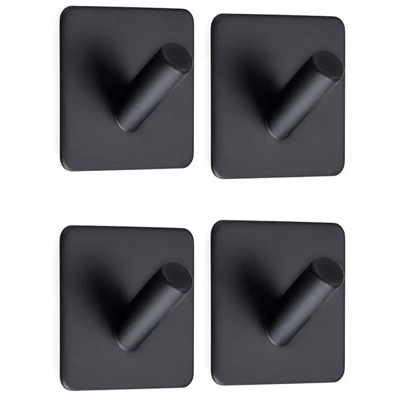 

304 Stainless Steel Coat Hanger Black Towel Hook Rack Rail,Self Adhesive Hooks Square for Kitchen Bathroom Lavatory Closets, 4