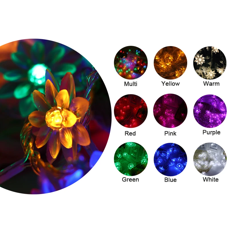 JULELYS 10M 80 Bulbs Lotus Fairy Lights LED Garland Battery Powered LED Light Gerlyanda Christmas Room String Lights Decoration