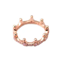 Оригинальный 925 пробы серебряные обручальные кольца для Для женщин розовый Зачарованный Корона серебряное кольцо с розовым CZ Fine Jewelry RFR002