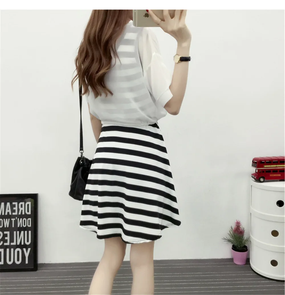 Preppy style 2Pcs Dress 2018 Women Striped Summer School Dress With Cappa Casual Dresses Teenage Girl Clothes Vestidos De Fiesta (3)