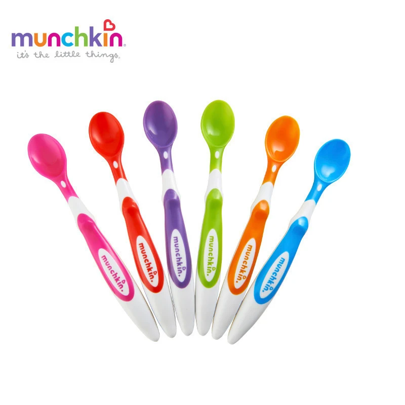 

Munchkin 6pcs Baby Spoons Colorful Soft Spoons Soft Head Round Design Care Sensitive Gums Comfortable Grasp Shallow Easier Eat