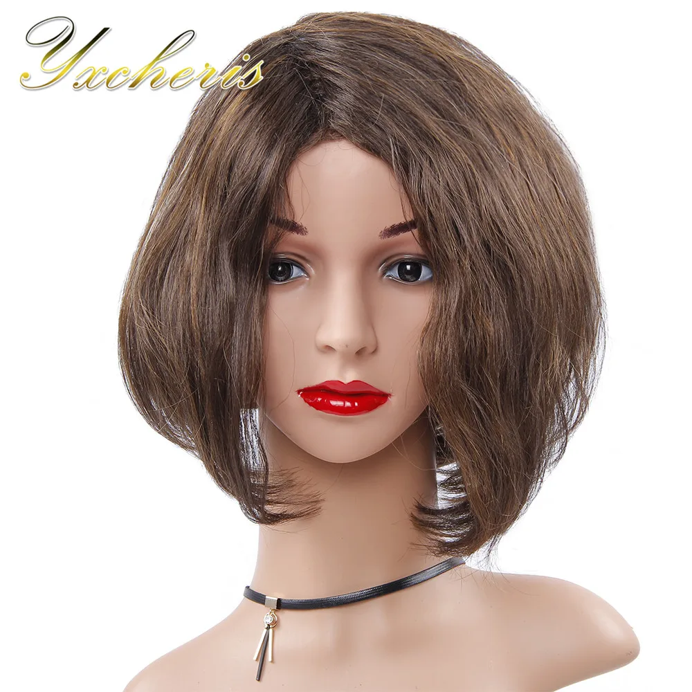 YXCHERISHAIR Short Synthetic Wigs 12" Black Brown 4 Colors Wavy Costume Wig for Black Women