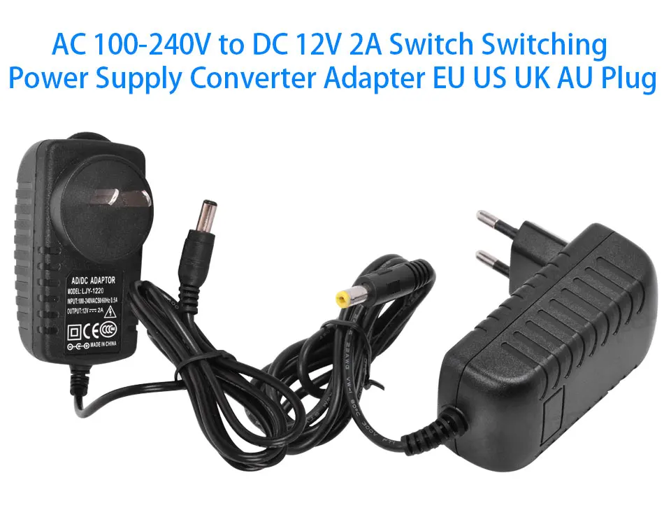 Квалифицированный AC 110-240 V к DC 12 V 2A адаптер питания для CCTV, EU/US/UK/AU Plug