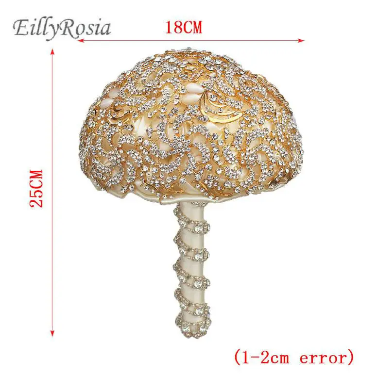 Золотые кристаллы, стразы свадебный букет свадебных цветов атласные розы с блестками Роскошный Блестящий Свадебный букет ручной работы