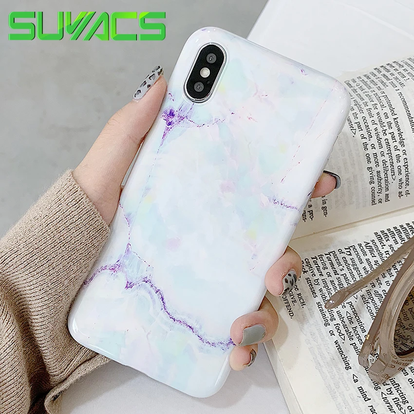 

SUYACS Phone Case For iPhone 6 6S 7 8 Plus X XS MAX XR Cute Plain Hot Marble Soft IMD Graphic Case Cover Shells Coque Fundas