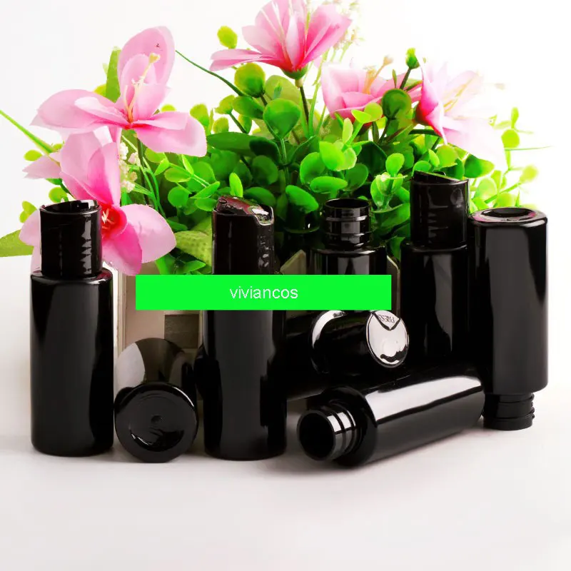 

300pcs/lot 60ml Black Pet Container, 60ml Liquid Cream Container with Disk Cap, 2oz Empty Black shampoo bottle
