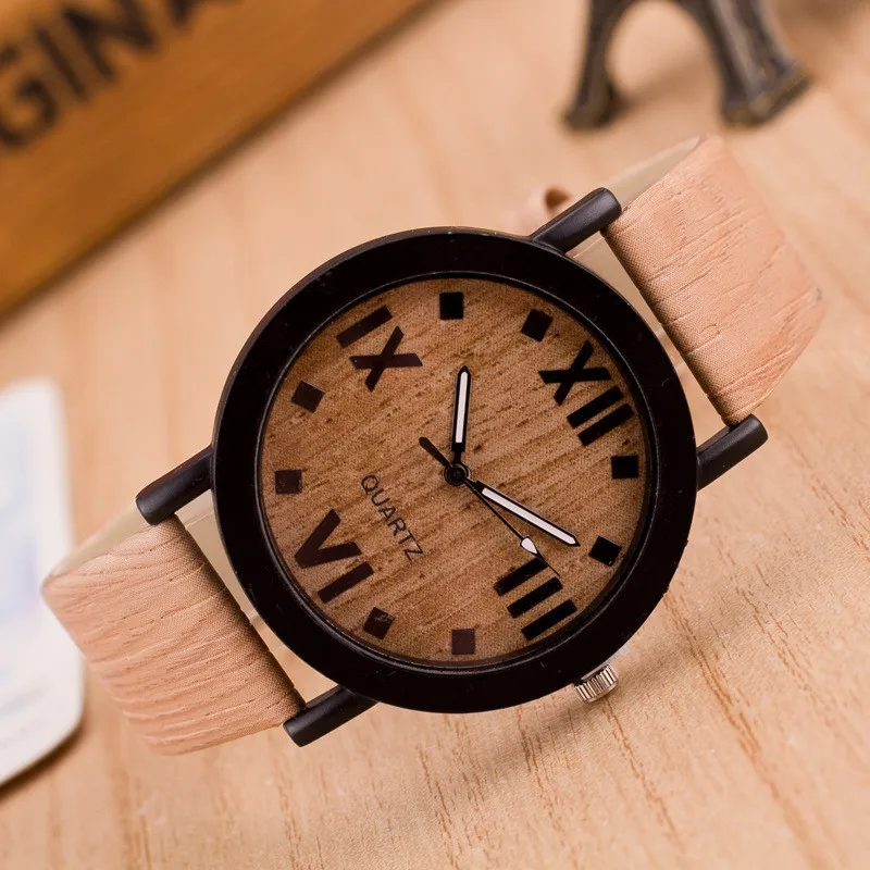 Модные повседневные мужские и женские часы унисекс нейтральные часы римские цифры деревянный кожаный ремешок аналоговый циферблат кварцевые наручные часы