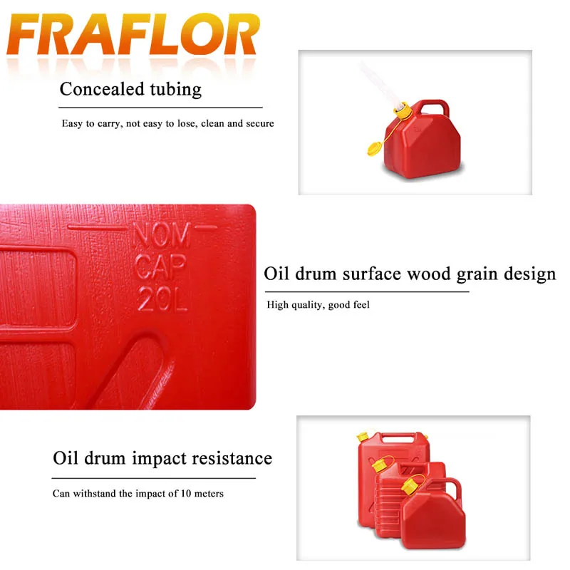 Fuel Tank 20L Liters Spare Plastic Cans Diesel Gasoline Container With Oil Pipe Tank For Jeep Wrangler Motor Car Accessoriess