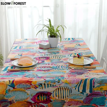 

Slow Forest 100% Cotton Padded Tablecloth Cartoon Tropical Fish Sea Cover Towel Active Printing Home Table Cover Cloth Mat