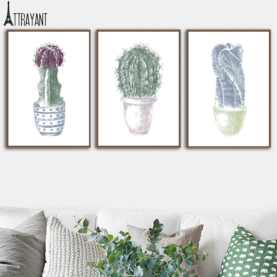 

Watercolor Tropical Plant Cactus Flower Wall Art Print Canvas Painting Nordic Posters And Prints Wall Pictures For Living Room