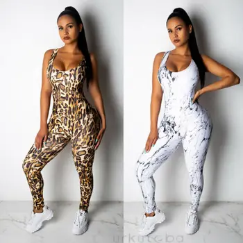 

2019 New Women Printed Jumpsuit Fitness Legging Sports Workout Gym Athletic Palysuit Fashion Romper
