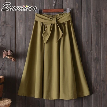 

Surmiitro Midi Knee Length Skirt Women 2020 Spring Summer Casual Korean Elegant High Waist Pleated A-line School Skirt Female