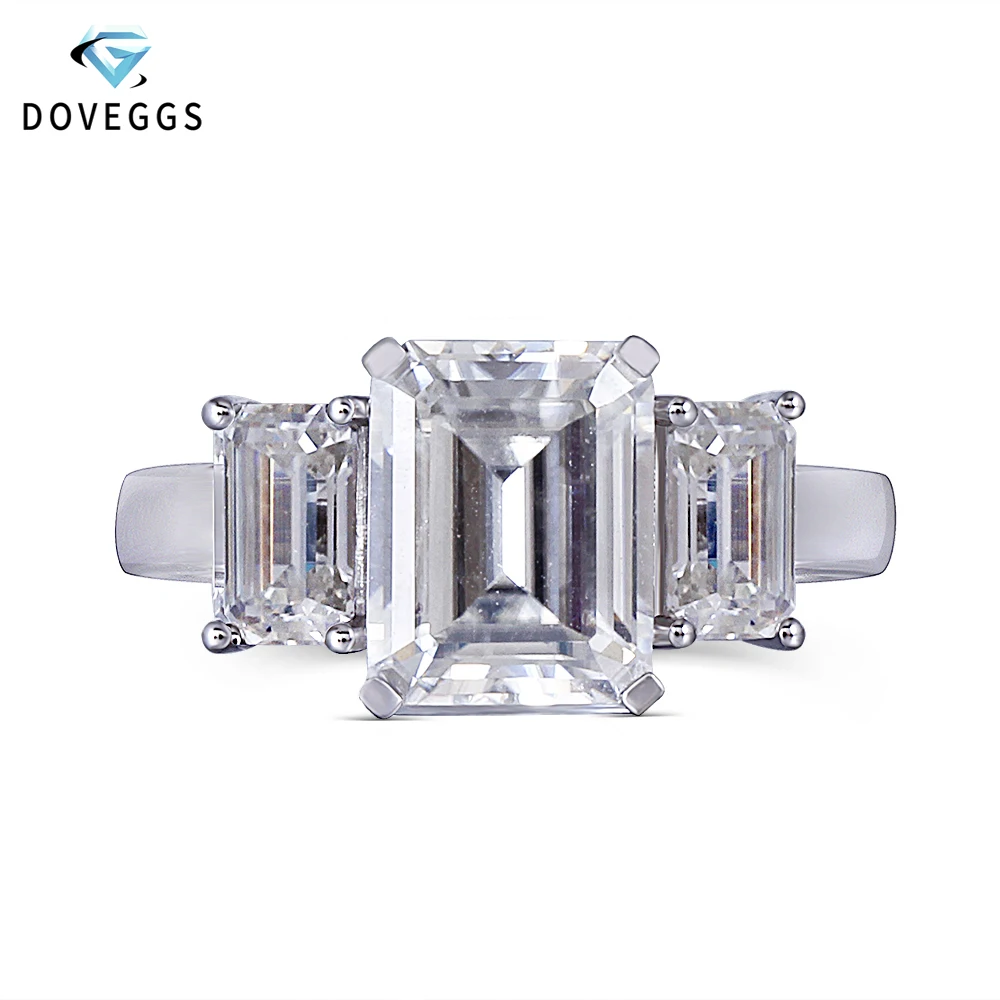 DovEggs 14 к белое золото центр 2.7ct карат 7X9 мм изумрудная огранка Муассанит алмаз обручальные кольца для женщин 3 камни Золотое кольцо