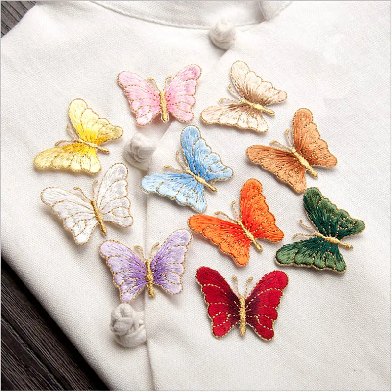 

10pcs/lot Butterfly Patch girls Iron On or Sew on Embroidered Patches for clothes Applique Diy Decoration