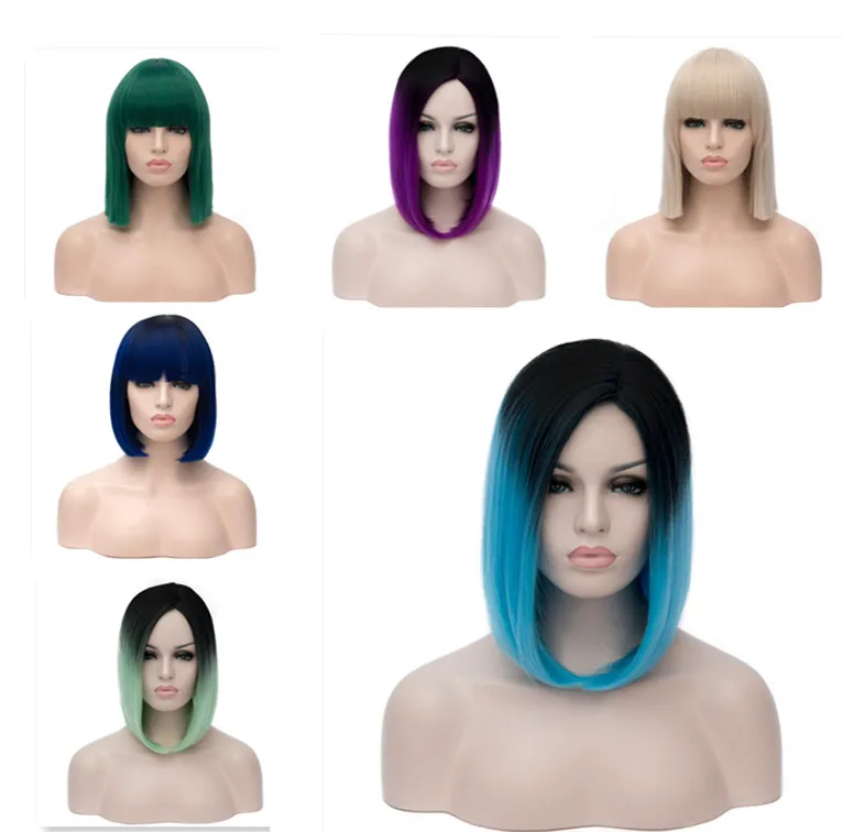 

1pc Medium Long Straight  Rainbow Blonde Wig Silky Colors Bob Synthetic wigs for women Cosplay Wigs Brown RED free shipping