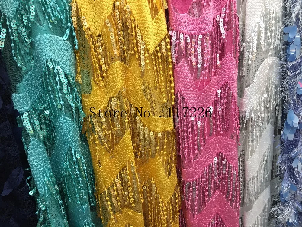 

JRB-41403 Embroidered Tulle Lace Fabric with sequins African French Lace Fabric with feather pattern High Quality