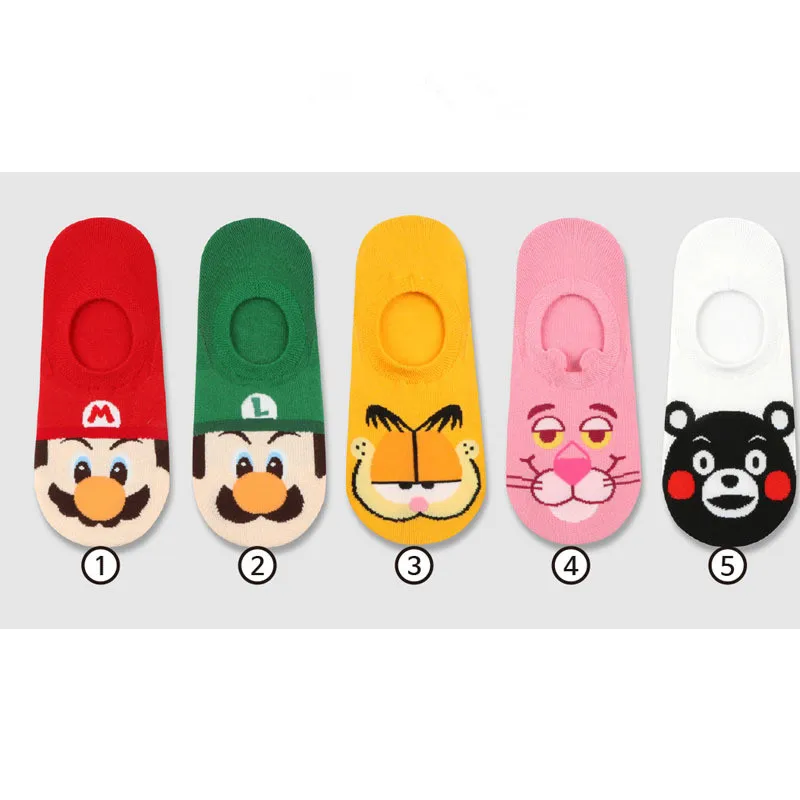 

Anime Super Mario Bros socks Garfield Kumamon funny Cartoon invisible calcetines mujer cortos spring summer Fashion cotton sock