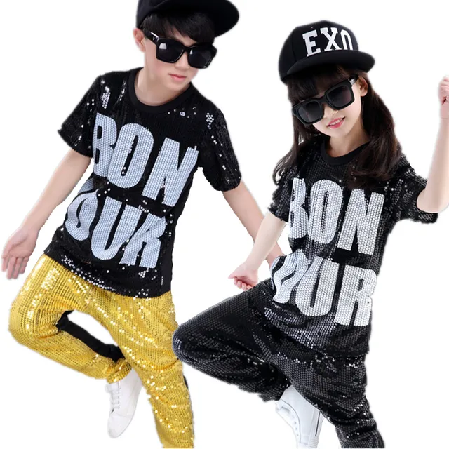 5pcs lot short sleeves sequin kids hip hop clothes for girls boys