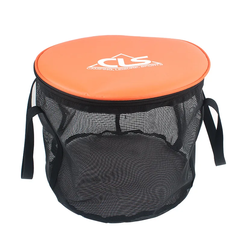 New outdoor folding bucket double-decker leachate basket wash Vegetable dishwasher camping telescopic fishing barrel Fishing Bag