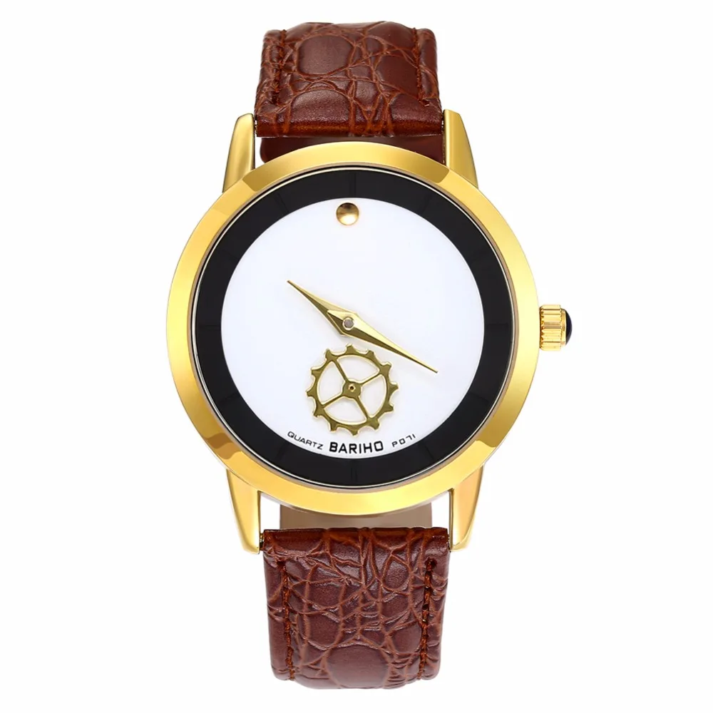 

Quartz Men Watches Fashion Waterproof Watch Leather Casual Dress Wristwatches Round Watch Relojes Mujer Brown WHHB014-4