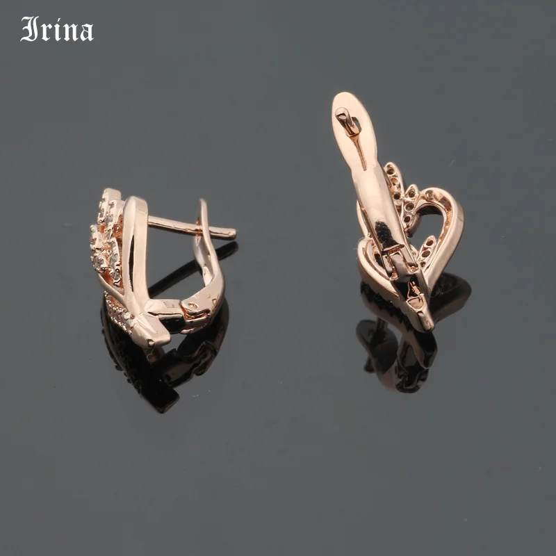 Irina Trendy Geometric Zircon Earring 585 Rose Gold Color Korean Earrings AAA Cubic Zirconia Drop Earrings for Women Lovely Gift