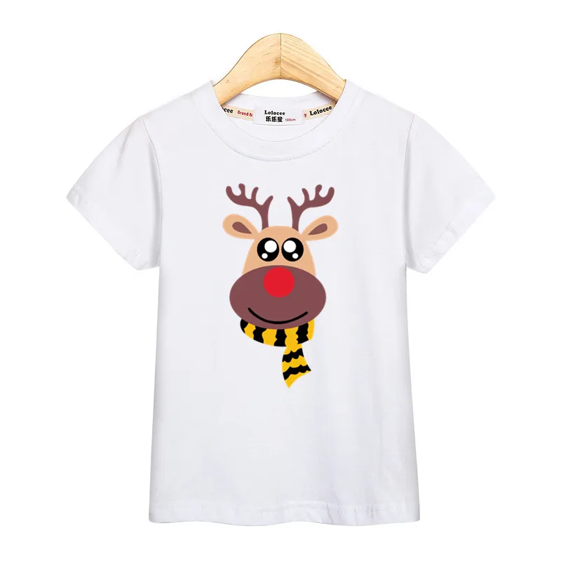 Baby boys Christmas deer cartoon clothes kids tshirt summer cotton girl dress short sleeve family party tees parent-child shirt - Цвет: White