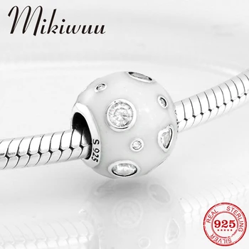 

Fashion 925 Sterling Silver white Enamel with Crystal zircon DIY round beads Jewelry making Fit Original Pandora Charm Bracelet