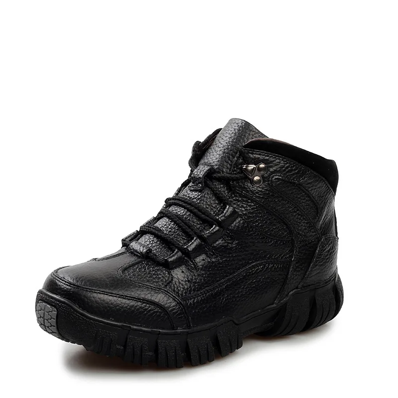 De Não Qualidade Sapatos black Couro Do Backcamel Fundo Alta Botas Inverno Quente Homens Pai deslizamento Pés Algodão Lã Grosso Definir Brown Dos 1Pt0dn0xH