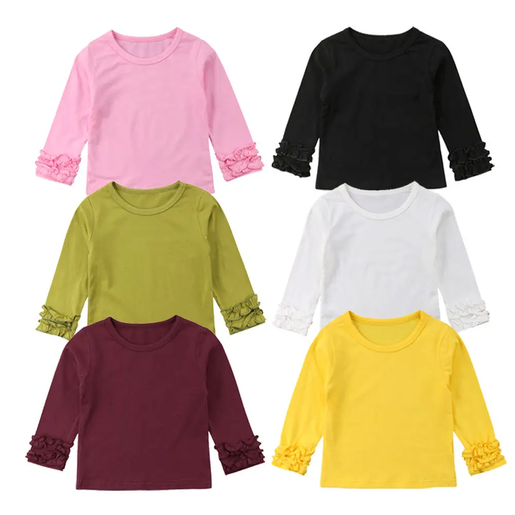 

2018 Toddler Baby Girl Kids Solid Color Tops Tee Long Sleeves Autumn Clothes Striped Cute Casual T-shirt