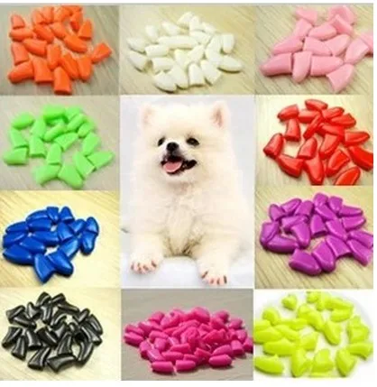 

Lots 100pcs 14 Colors Soft Dog Pet Nail Caps Claw Control Paws off + 5pcs Adhesive Glue Size XS S M L XL XXL Free Shipping