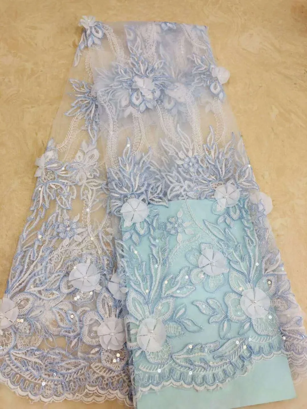 Latest Sequins Design French African Mesh Lace Fabric 3D Flowers Add Beads Embroidery Net Wedding Laces For Bridal | Дом и сад