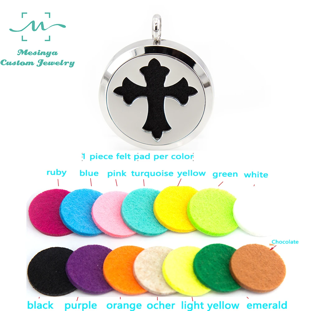 

1 piece Mesinya 30mm New Pattern Cross Aromatherapy / Essential Oils Stainless Steel Diffuser magnet Locket Necklace