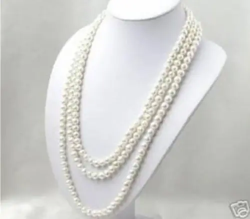 

FREE shipping>>>>>SUPER LONG 150 INCH 7-8MM WHITE AKOYA CULTURED PEARL NECKLACE AA+ 6.07