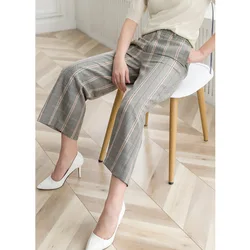PIXY Grey Plaid Pants Women Straight Ankle-Length Pants Nine Cargo Trousers Womens Bottoms Office Ladies pantalon Korean broeken PIXY Grey Plaid Pants Women Straight Ankle-Length Pants Nine Cargo Trousers Womens Bottoms Office Ladies pantalon Korean broeken