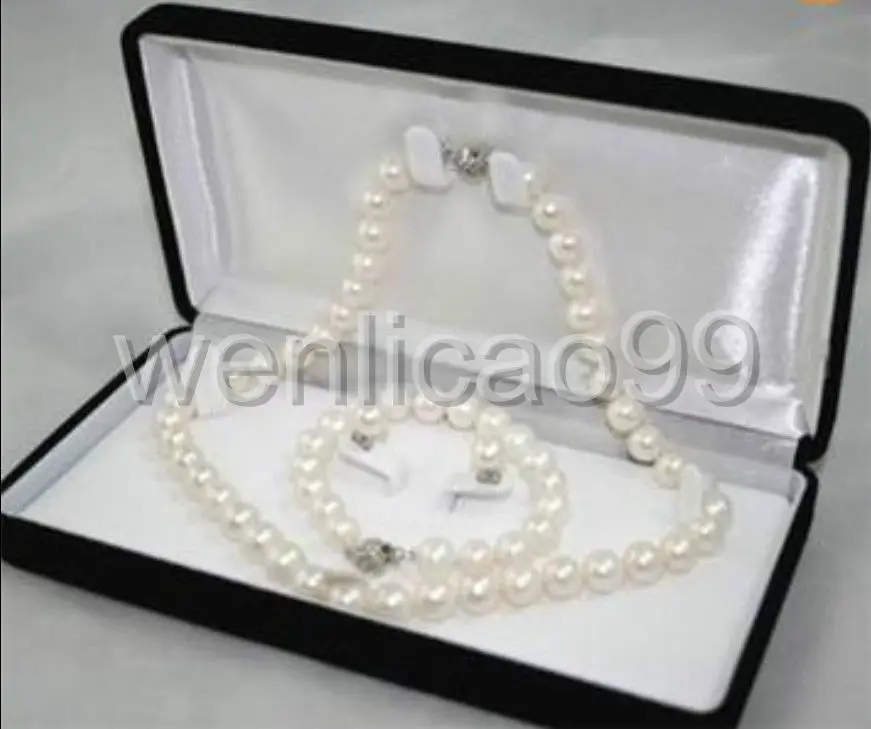 Прекрасный 7-8 мм белый Akoya культивированный жемчуг ожерелье браслет серьги набор