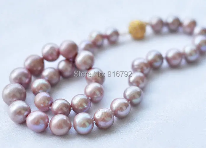 

free shipping >>>>>Charming!10MM Genuine Lavender akoya cultured pearl necklace Magnet Clasp