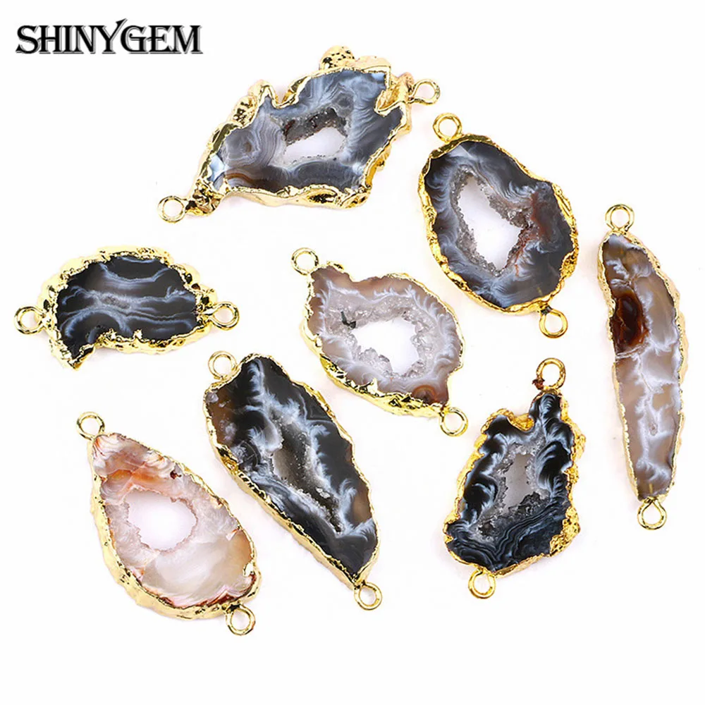 ShinyGem черная и коричневая подвеска-Агат позолота нерегулярные бразильские Агаты натуральный камень подвеска-Маятник для изготовления ювелирных изделий 1 шт