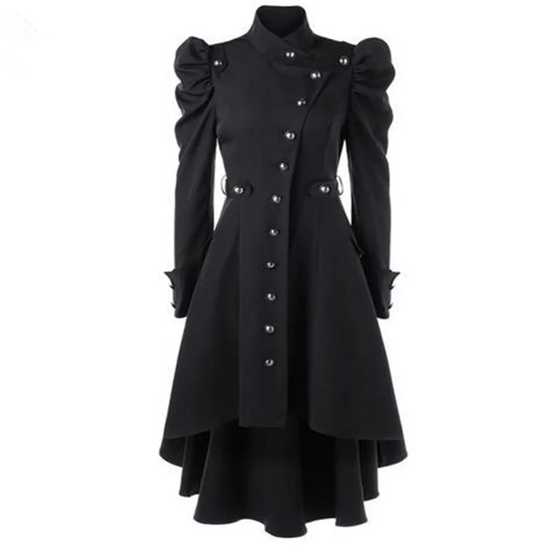 Пальто женское длинное пальто черное готическое Пальто осеннее ветровка пальто Классическое однотонное темное пальто на пуговицах винтажная одежда